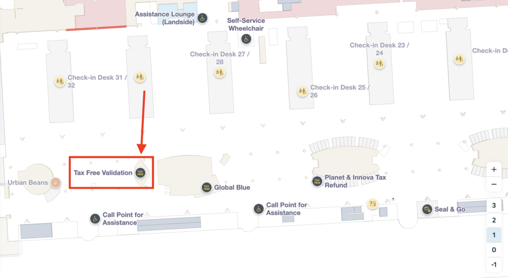 Map of Departures Hall 3 - AMS