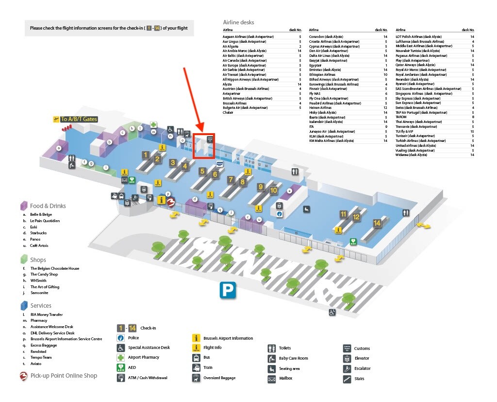 Map of the Departures Hall - BRU